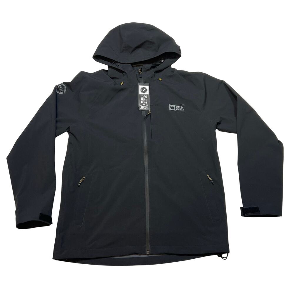 Salty Crew Long Range Jacket Large L Waterproof Fishing Shell Coat Black